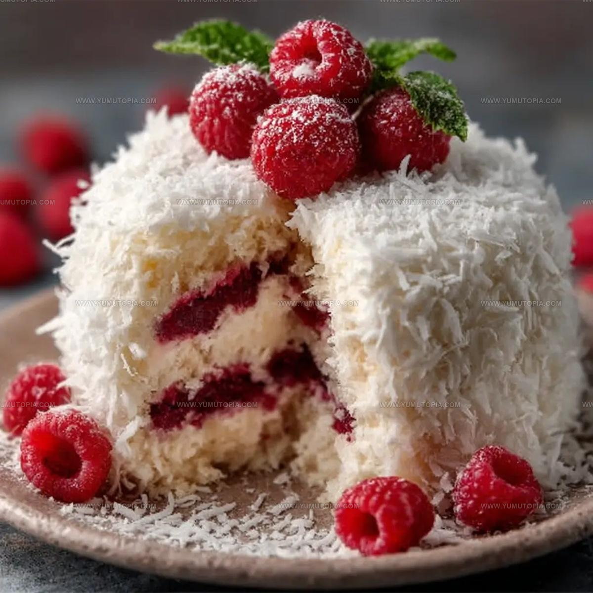 Raspberry Swirl Coconut Snowball Cake Recipe