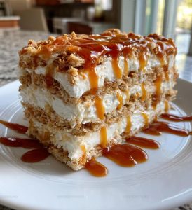 No-Bake Ritz Cracker Salted Caramel Icebox Cake Recipe