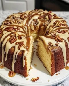 Pecan Caramel Cinnamon Roll Cream Cheese Pound Cake Recipe