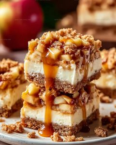 Caramel Drizzled Apple Cheesecake Bars Recipe