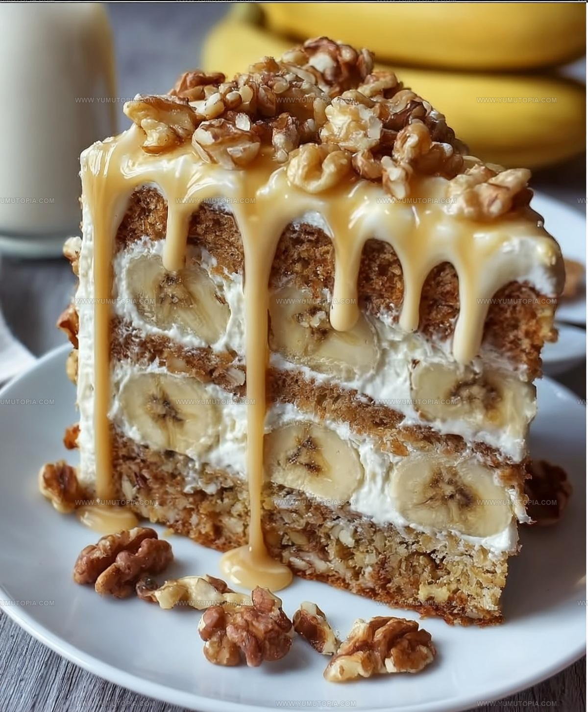 Banana Filled Banana Walnut Cream Cake Recipe