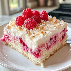 Coconut-Topped Raspberry Zinger Poke Cake Recipe