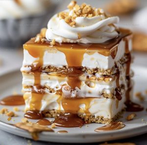 No Bake Ritz Cracker Salted Caramel Icebox Cake Recipe