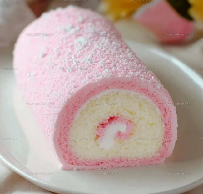 Steps Forming A Japanese Cotton Candy Swiss Roll