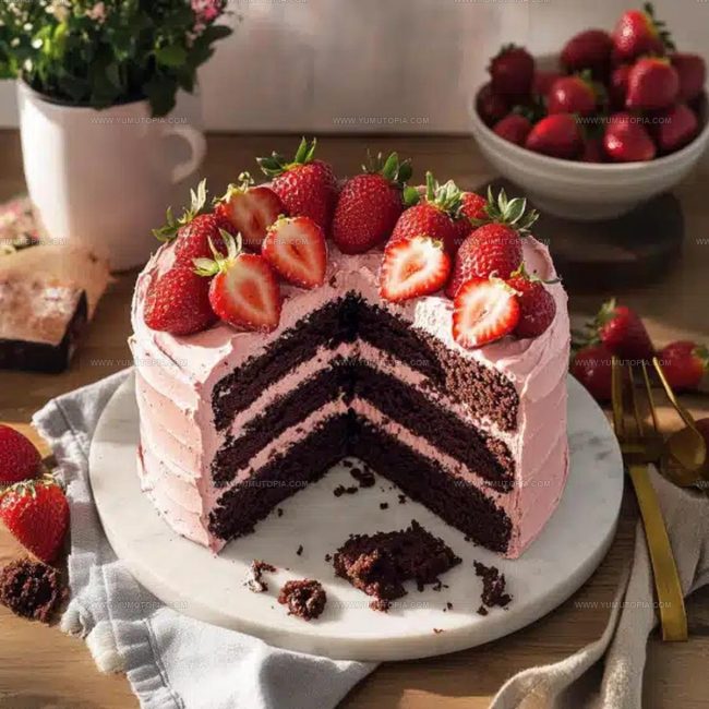 Steps to Stacking and Frosting for Strawberry Chocolate Cake