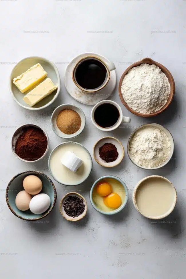 Baileys Chocolate Coffee Cake Batter And Glaze Ingredients