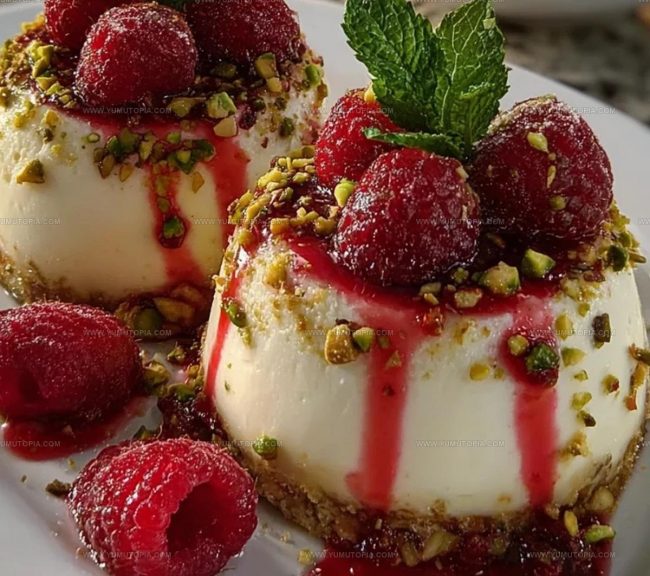 Directions For Pistachio & Raspberry Cheesecake Domes